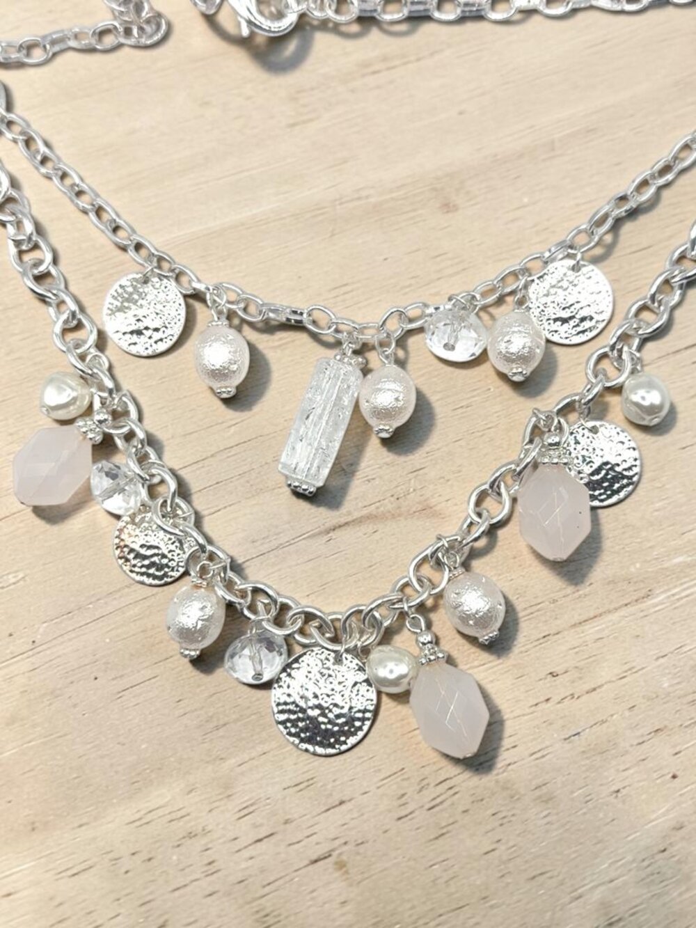 Chico's Silver-Tone Beaded Double Row Necklace